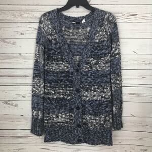 BDG Striped Shaker Stitch Cardigan Blue Gray White Size S